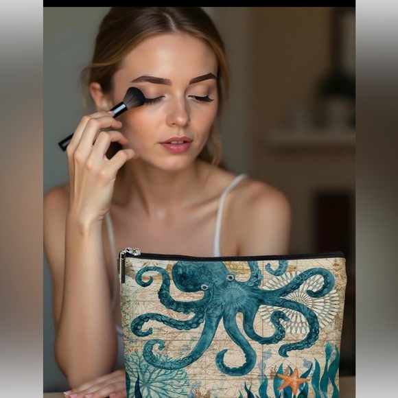 ⭐️ New Colorful Octopus Graphic Make Up Carryall Canvas Zip Top Pouch OS - Picture 3 of 8